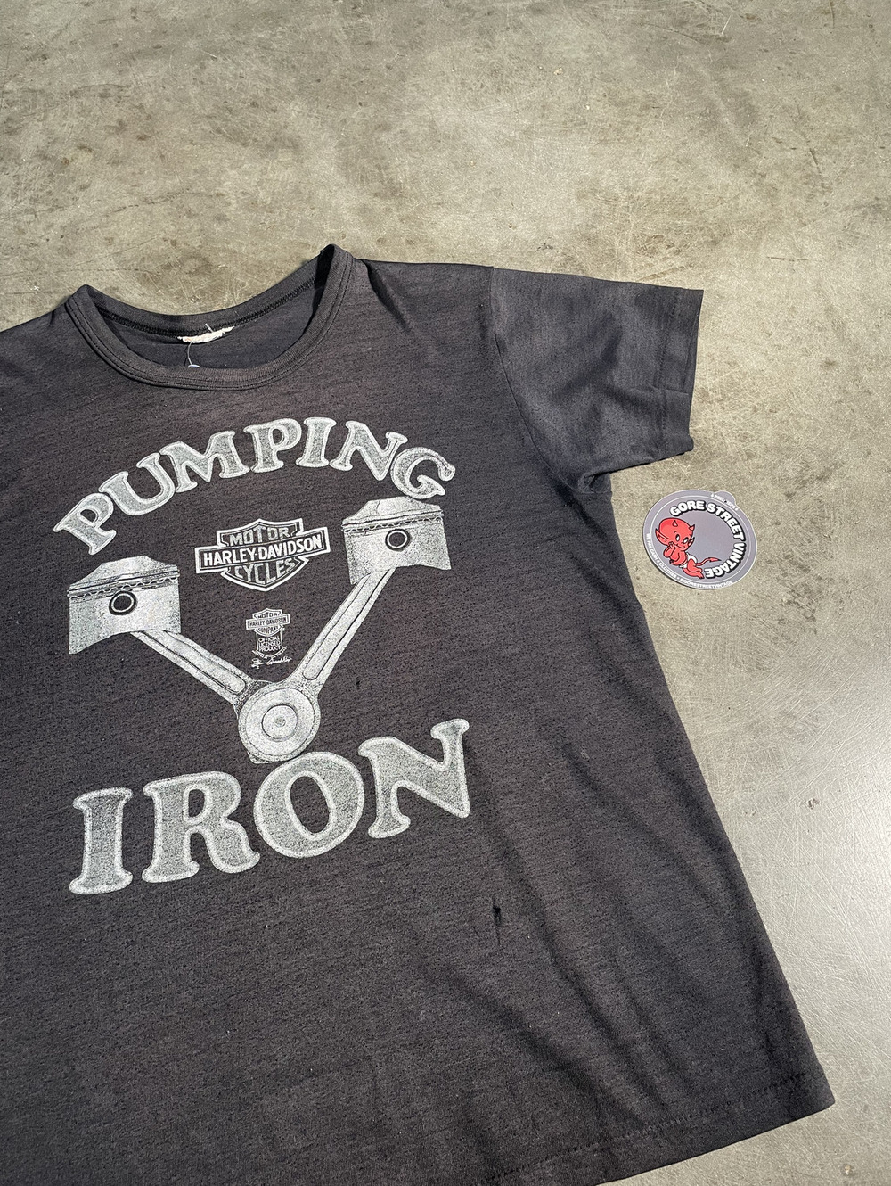 Vintage 80s Faded Harley Davidson Pumping Iron Tee S 17x24